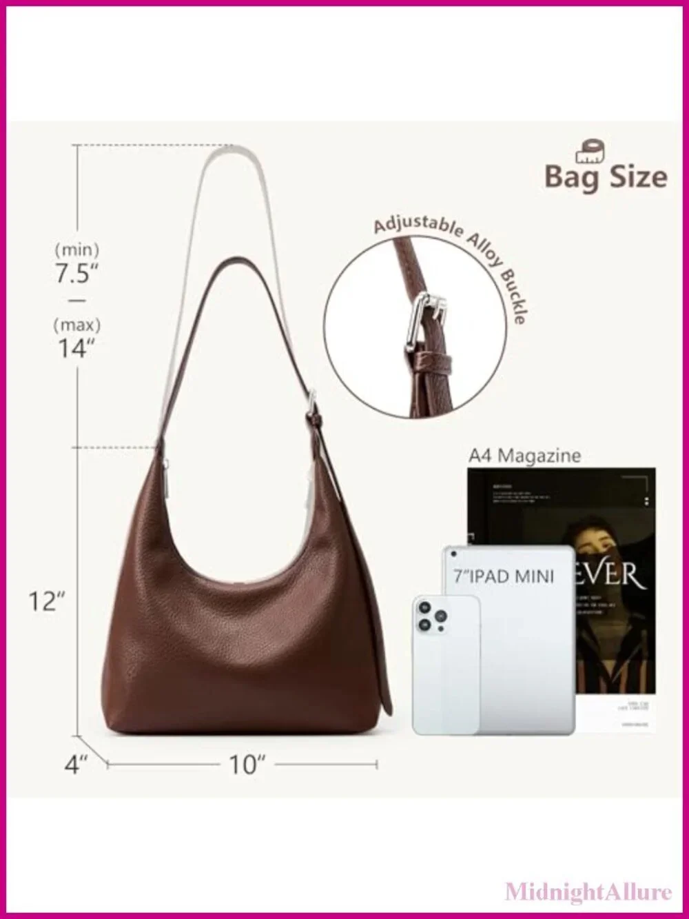 Vegan Leather Hobo Tote Bag Crossbody Adjustable Strap Multi Pockets